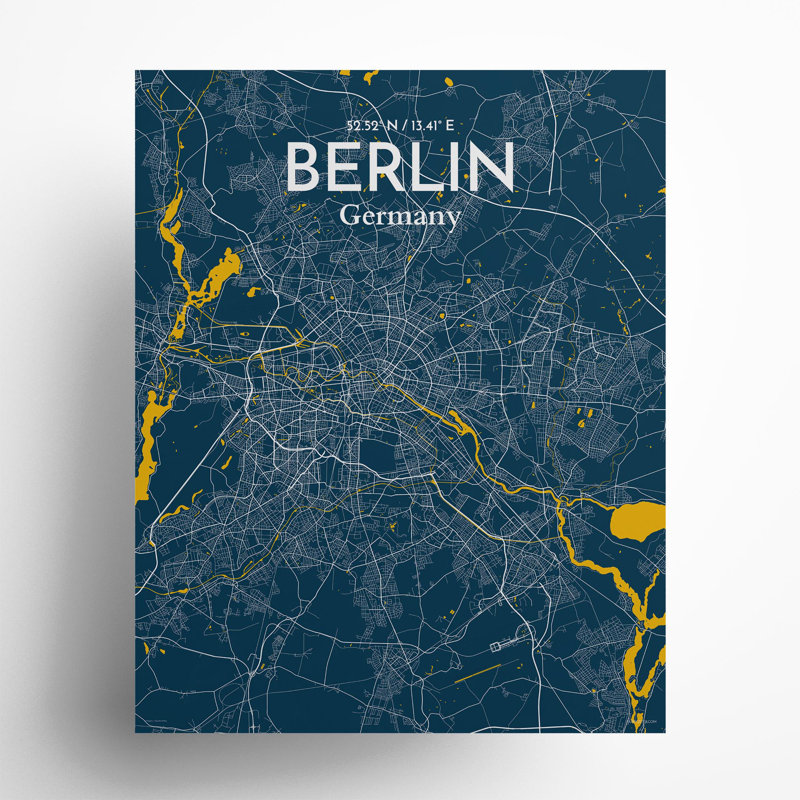 Berlin City Map in Amuse 1 Piece Wall Art, 20cm H x 16cm W x 0.05cm D
