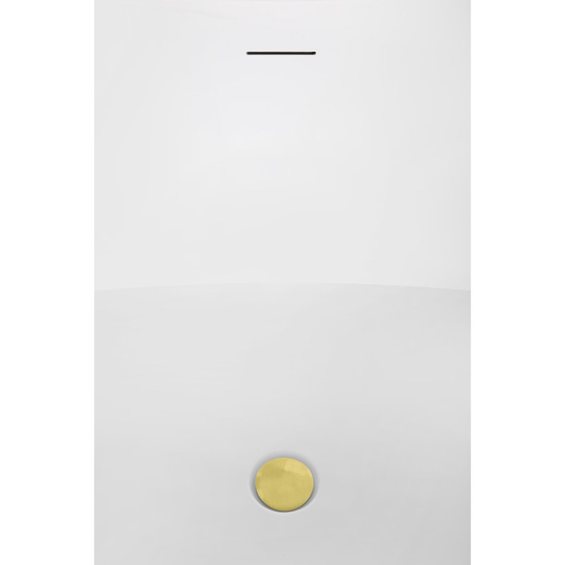 75" Streamline Soaking Glossy White Acrylic Freestanding Bathtub, Bamboo Tray, Drain, Polished Gold