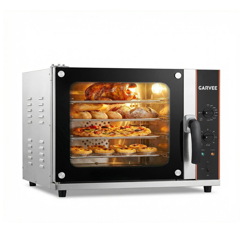 Commercial 4-Tier Countertop Convection Oven – Toaster & Air Fryer Combo with Front Glass Door, 1750W, Includes Trays & Wire Racks, 2.3 cu ft / 68L Half-Size Kitchen Appliance