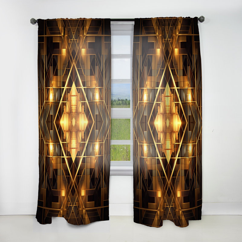 Motif géométrique noir et or pointu - rideau en velours moderne - obscurcissant - 1 panneau, L 52 po x L 63 po