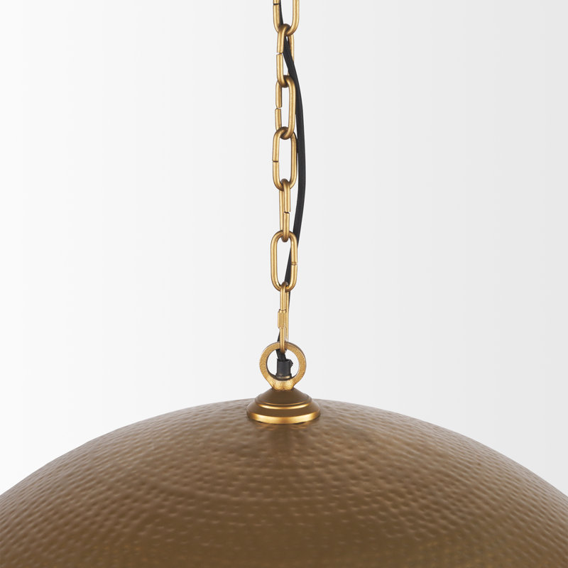 Cartie Hammered Metal Dome Pendant Light, 23" H x 36" W x 36" D, Antiqued Gold, Gold
