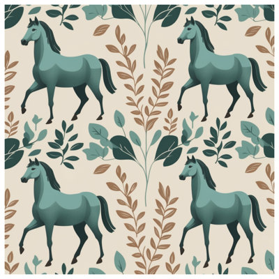 Horses With Green Leaves Bath Mat