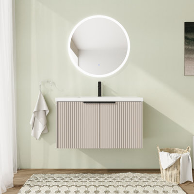 Meuble-lavabo flottant mural 36 po avec plateau en résine et porte à fermeture en douceur 36 po