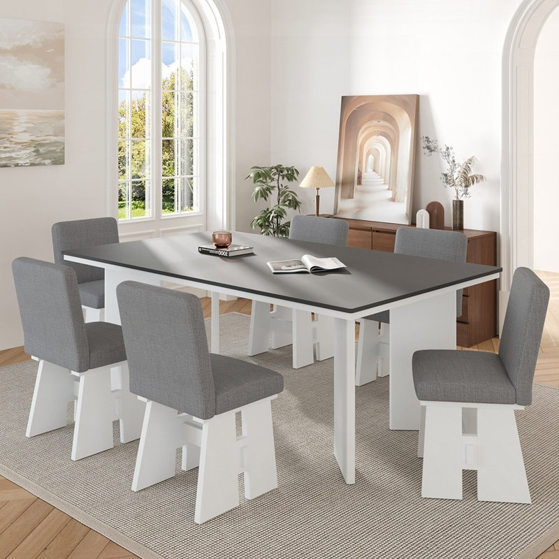 Ensemble de table à manger moderne 7 pièces avec 6 chaises rembourrées, durable et élégant pour toute salle à manger