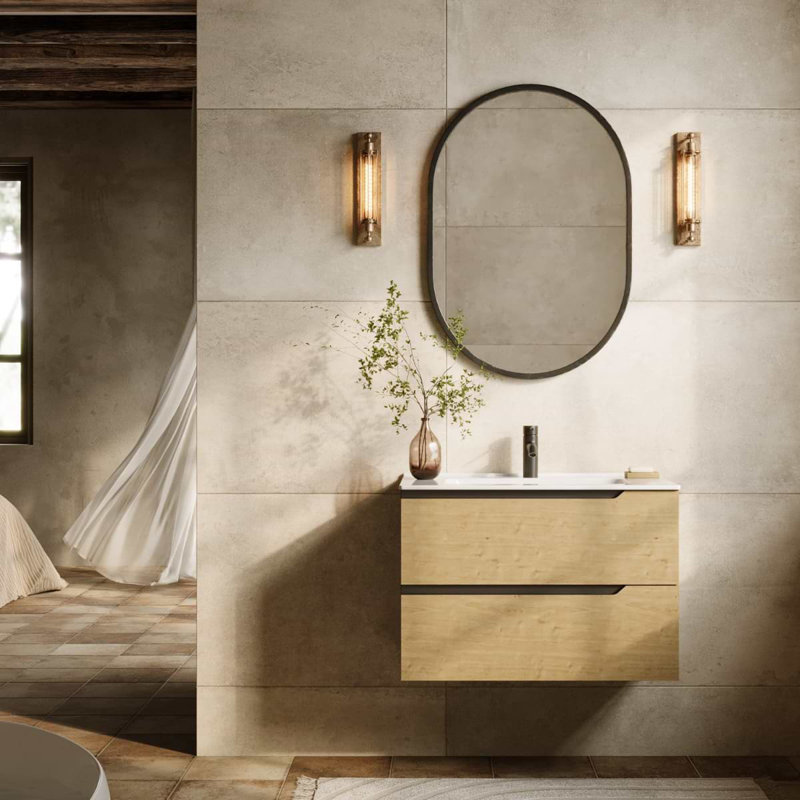 Duo 24" Single Vanity With Integrated Ceramic Top, Weathered Oak, White, 24"
