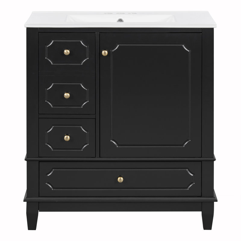 Vanity Cabinet with Ceramic Basin, Black
