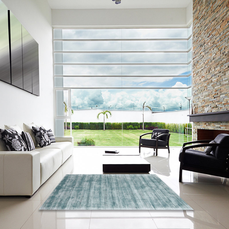 Tapis bleu ciel contemporain, Carré 5 pi