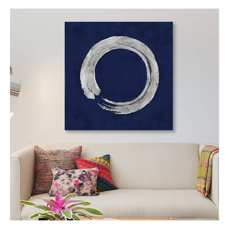 «Silver Zen Circle On Blue I», impression sur toile, H 48 po x l 48 po x P 1,5 po, Pas de tapis, Toile tendue