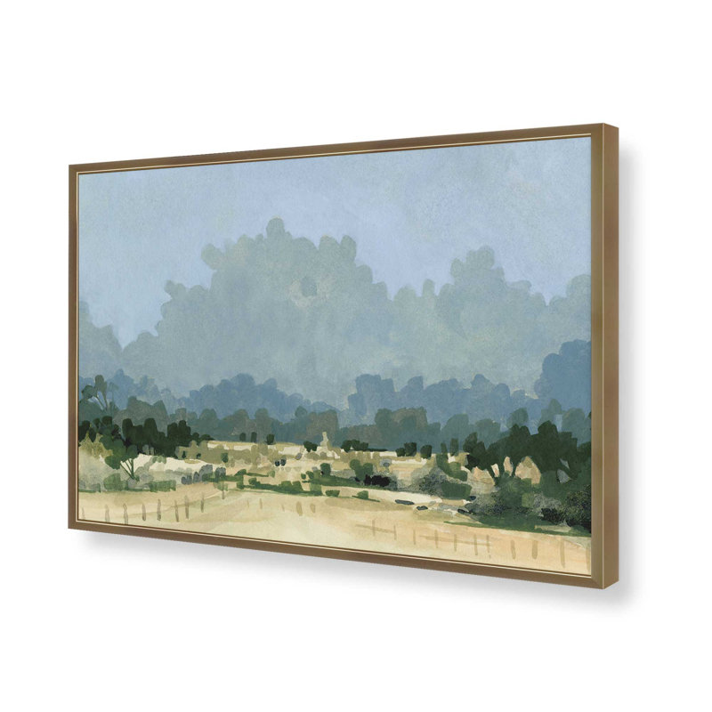 Impression de champs de campagne tranquille, Cadre d'angle ouvert brossé doré, H 12,25 po x l 15,25 po