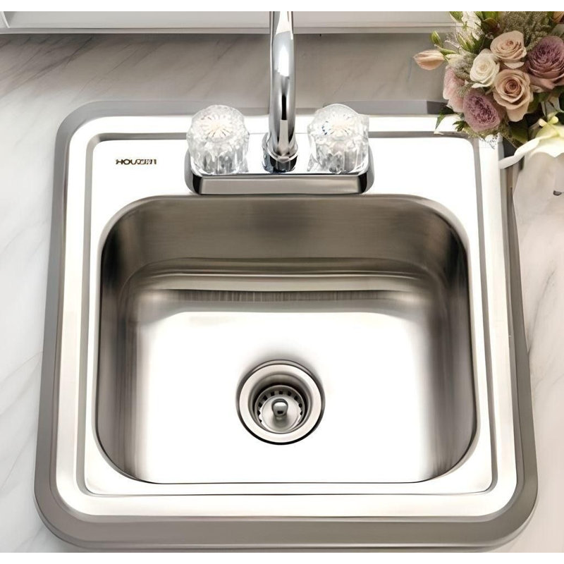 Houzer Hospitality 15 inch Stainless Topmount 2-hole 6 inch Deep Bar Sink with Strainer - 1515-6BS-C