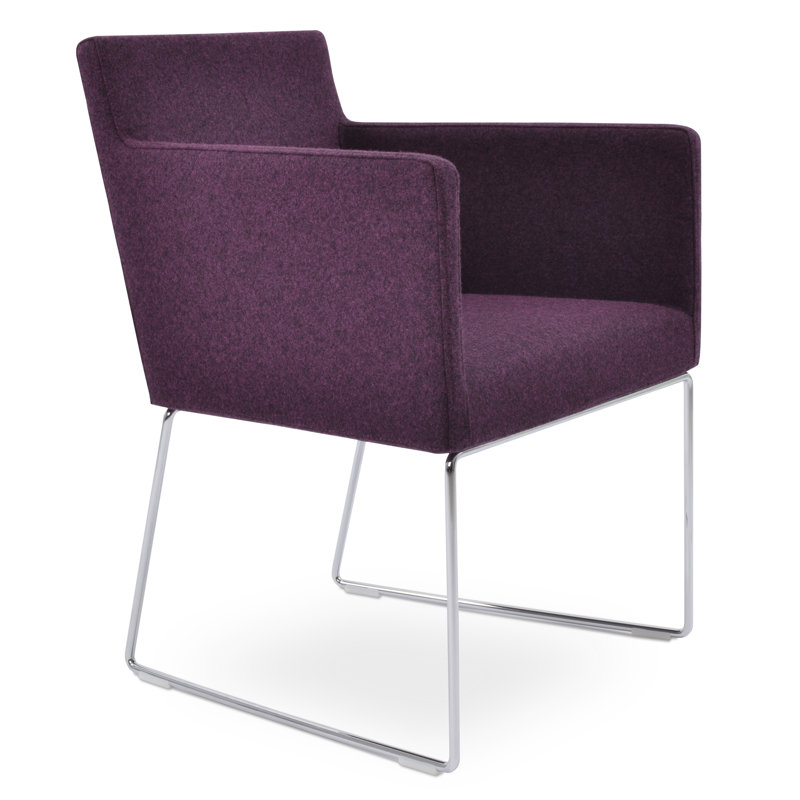 Harput Sled Wire Upholstered Arm Chair, Camira Wool Deep Maroon