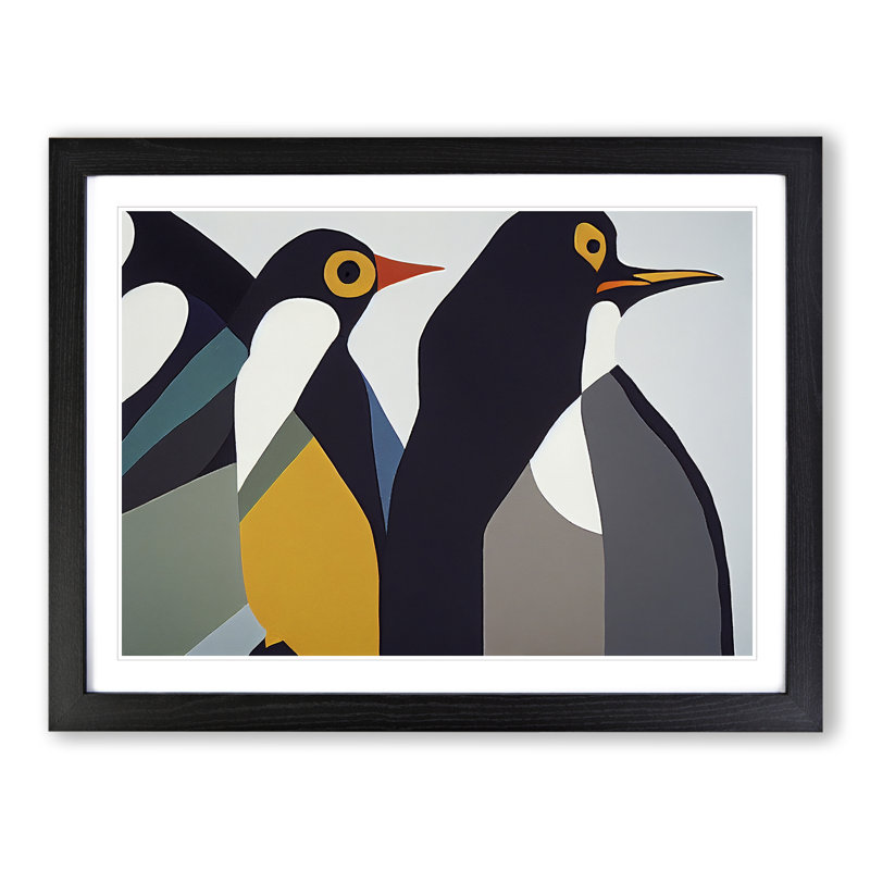 XH1022-6878X Penguins - Single Picture Frame Print, Black Framed, 25cm H x 34cm W x 2cm D
