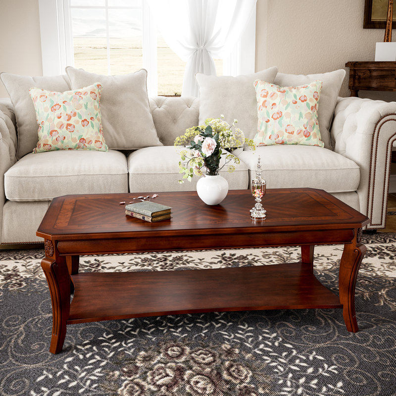 Traditional Coffee Table With Curved Legs, Wood
