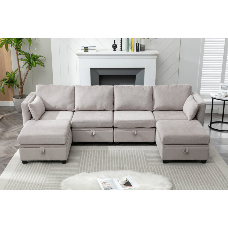 Canapé modulaire rembourré avec repose-pieds réversible Toxi, Gris clair