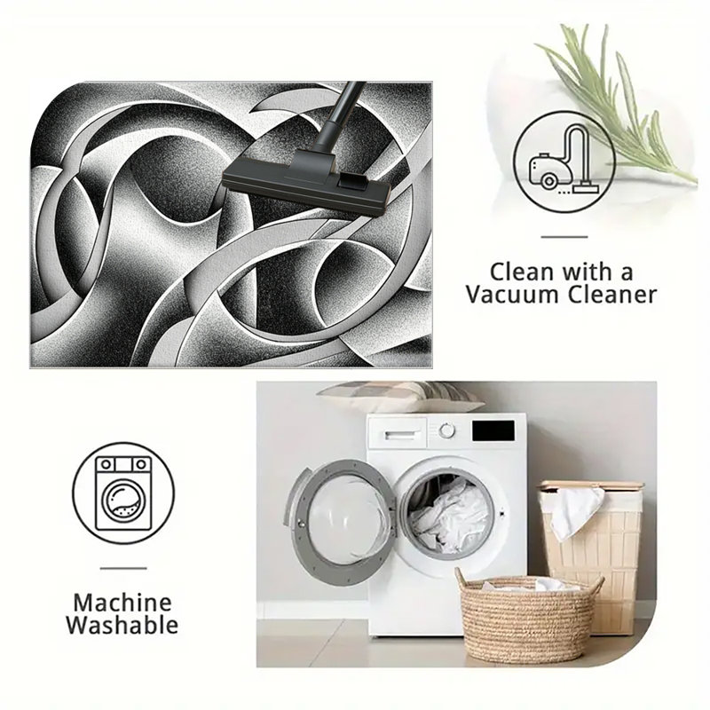1PC black and white abstract 3D geometric swirl ribbon area rugs for Living Room, Soft and Comfortable, Suitable for all seasons, easy-to-maintain, machine washable Indoor floor mat, Under Table Farmhouse suitable for dining table, bedroom, entryway,