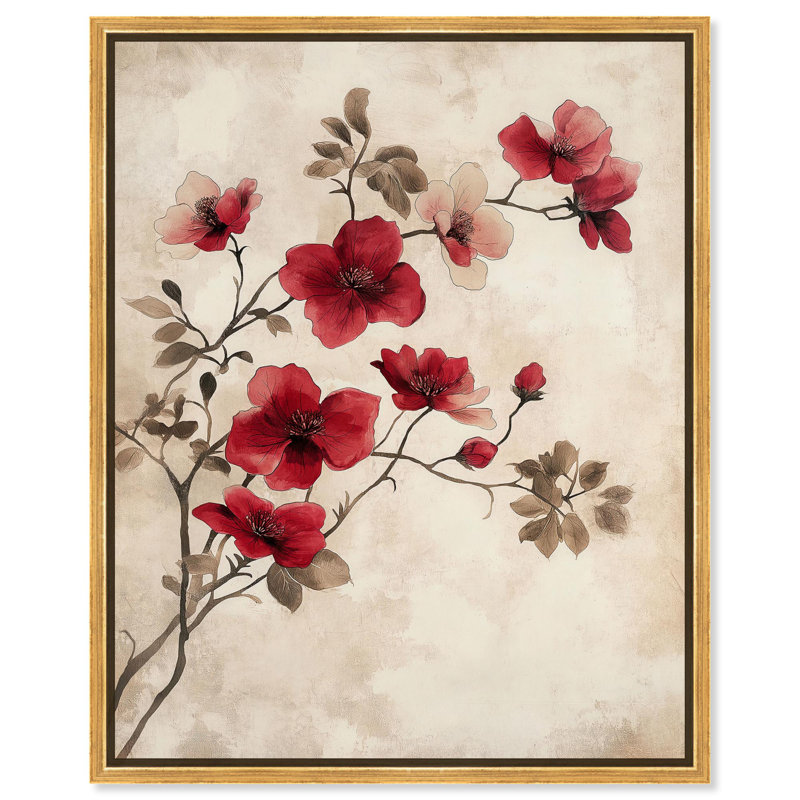 Art floral délicat sur toile Cherry Bloom, H 21 po x l 17 po, Cadre doré