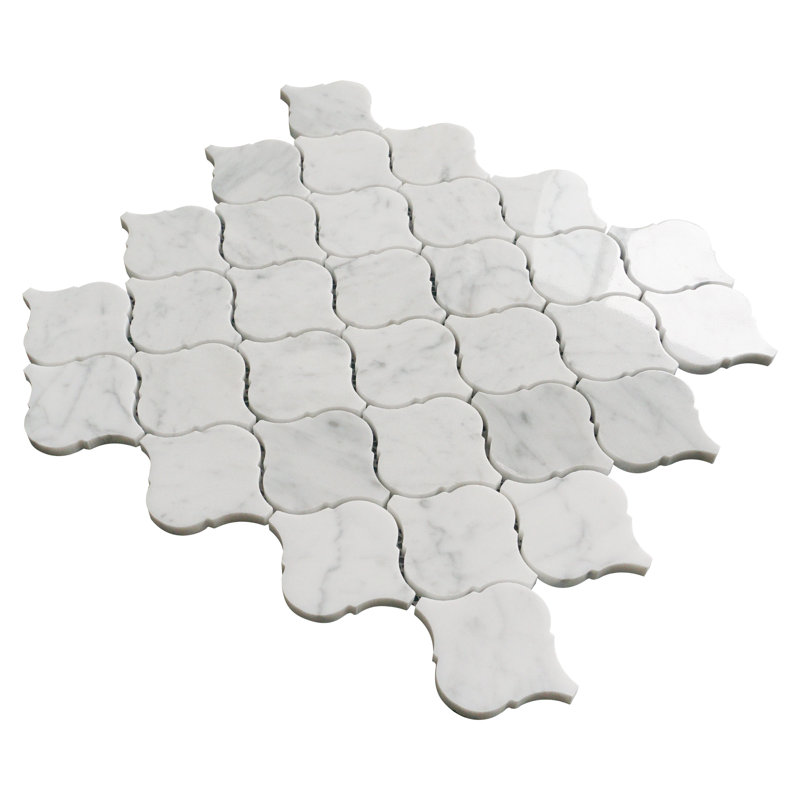 Natural 12.01 in. x 12.21 in. Arabesque Polished Marble Mosaic Tile, Carrara White