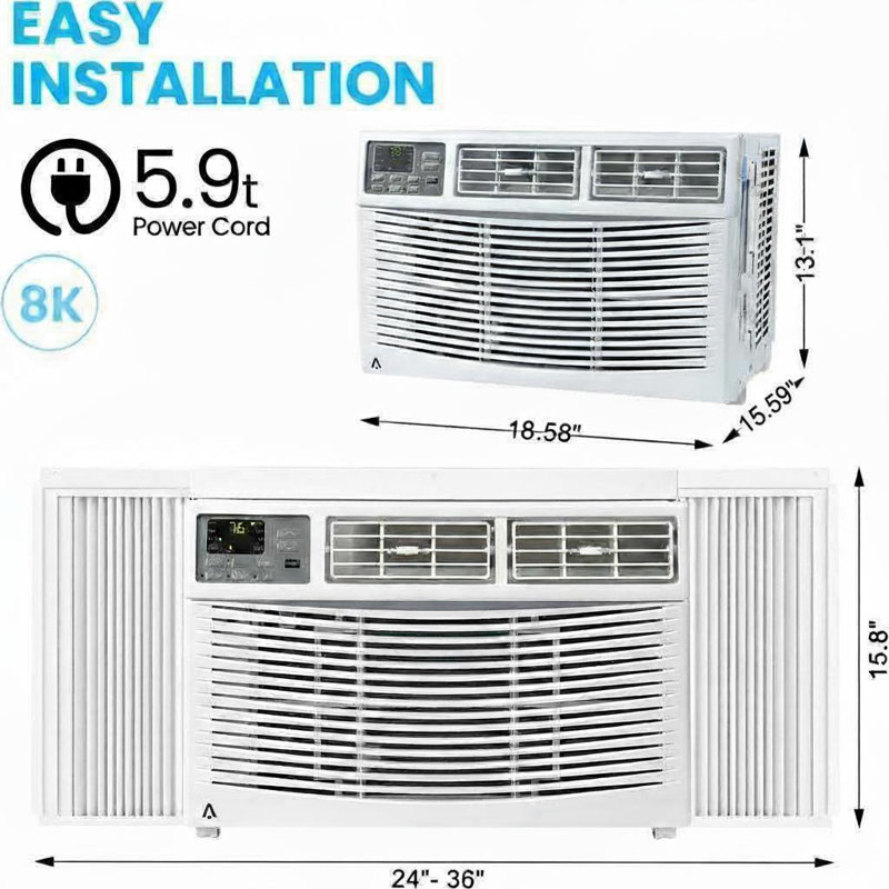 Climatiseur de fenêtre 8 000 BTU, refroidissement rapide à 350 pieds carrés