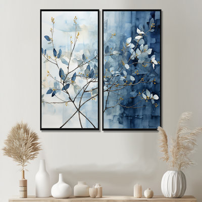 Bleu et gris sur une branche I - art mural bleu