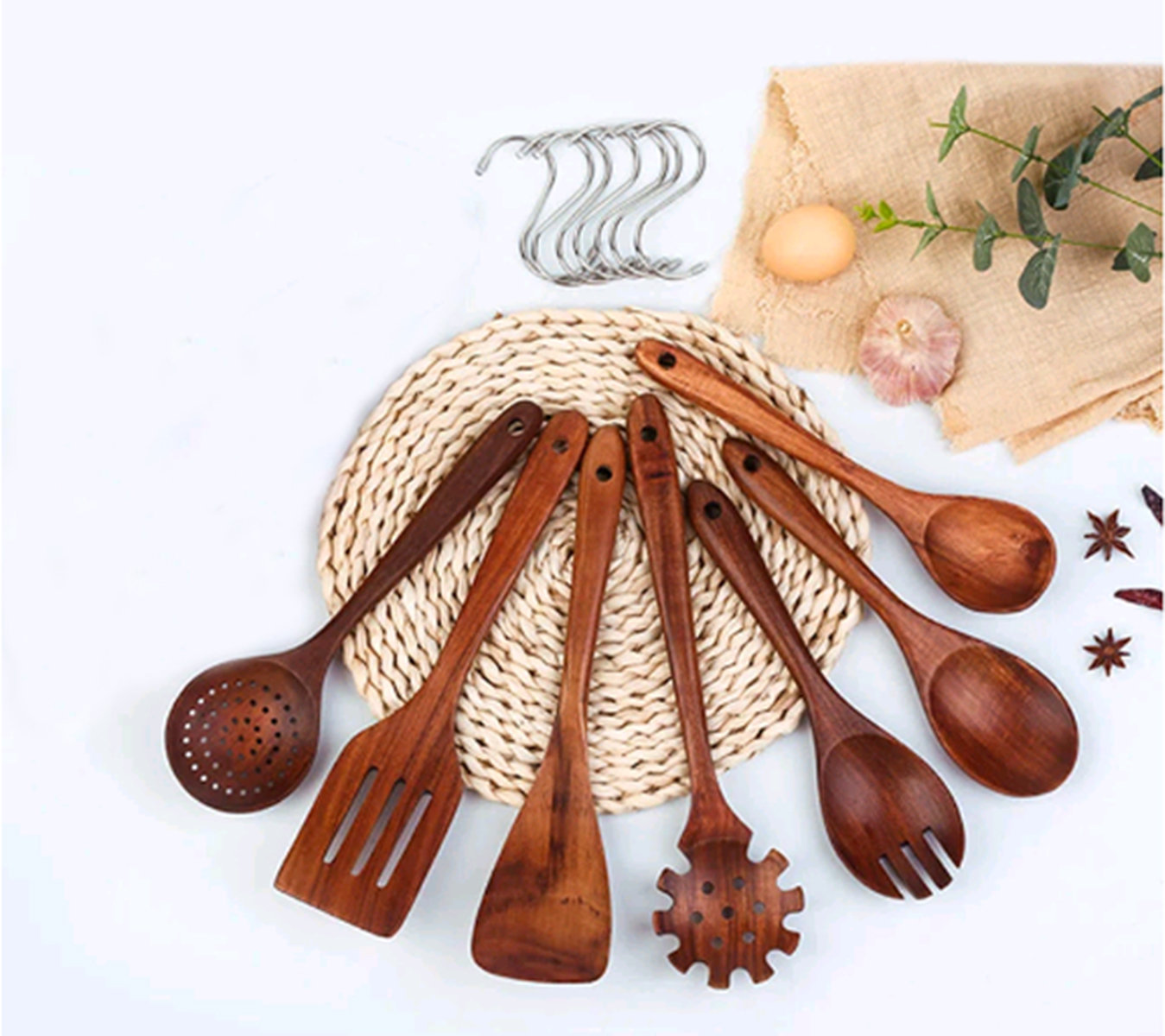Zulay Kitchen (6 Pc Set) Teak Wooden Cooking Spoon Sets in Smooth
