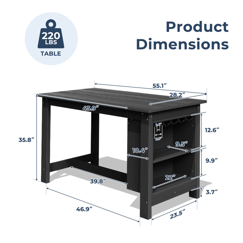Table de bar en plastique pour l'extérieur, Noir