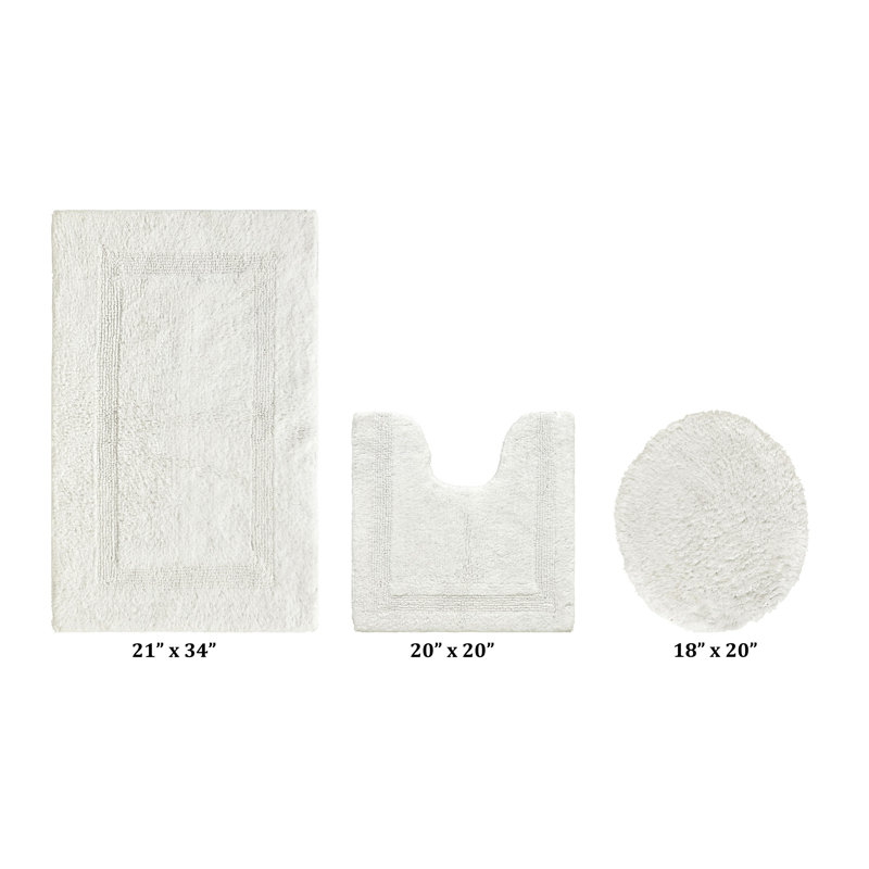 Annerose Premium 100% Cotton 2370 GSM 3-Piece Bath Rug Set, Ultra Soft, Super Absorbent, Reversible Tufted Weave Bathroom Mats, Machine Washable, OEKO-TEX® Certified Bath Rugs for Bathroom, Shower & Tub, Ivory