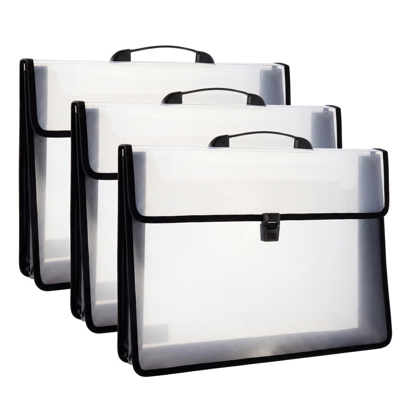 Paquet de 3 pochettes pour dossier extensible en plastique PP avec poignée, 13 x 18 po, format A4