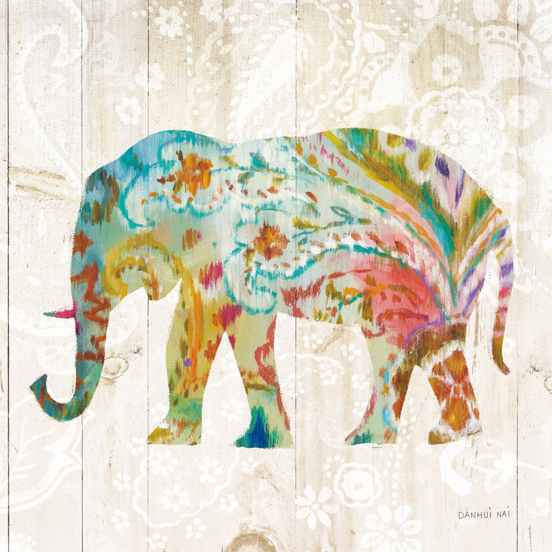 Boho Paisley Elephant II by Danhui Nai - No Frame Print on Canvas, 51cm H x 51cm W x 3.8cm D