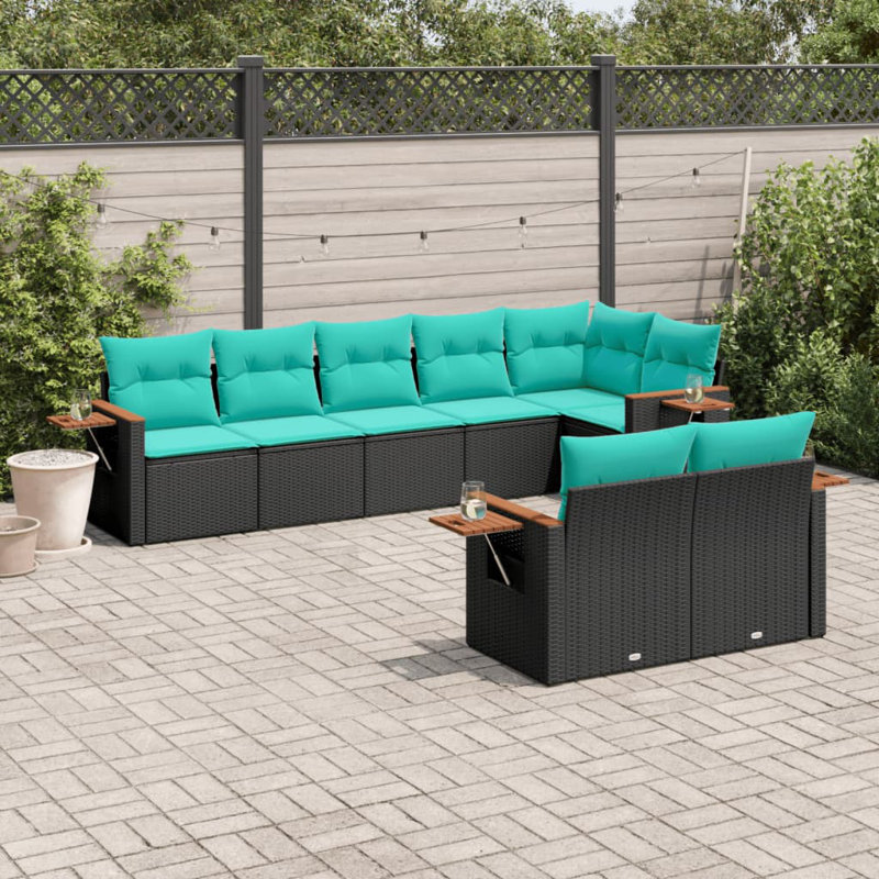  Ensemble de canapé de patio 8 pièces avec coussins en rotin de polyester noir