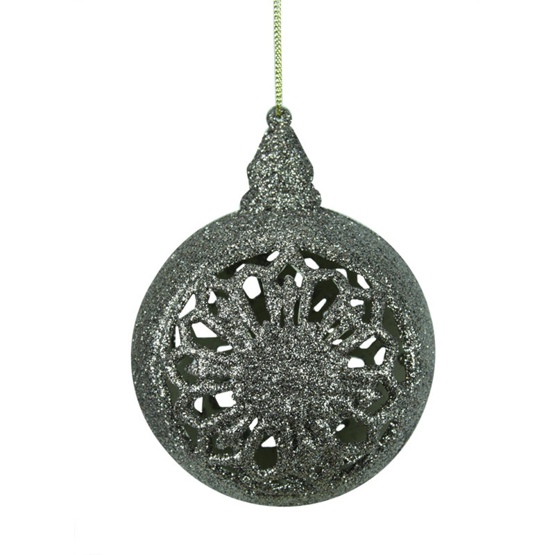 Ornement en forme de boule de Noël scintillante avec algues vertes et argentées 4,5 "(115mm)