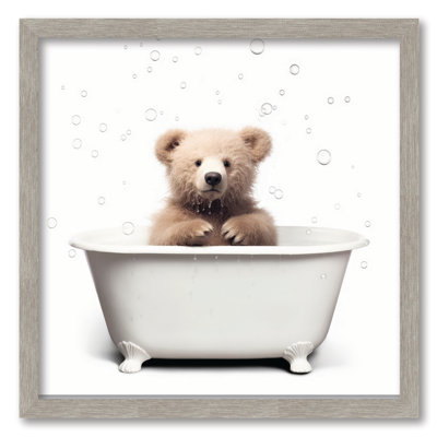 Tableau encadré Artful Animal Bath Scenes Brown Bear I 16 x 16