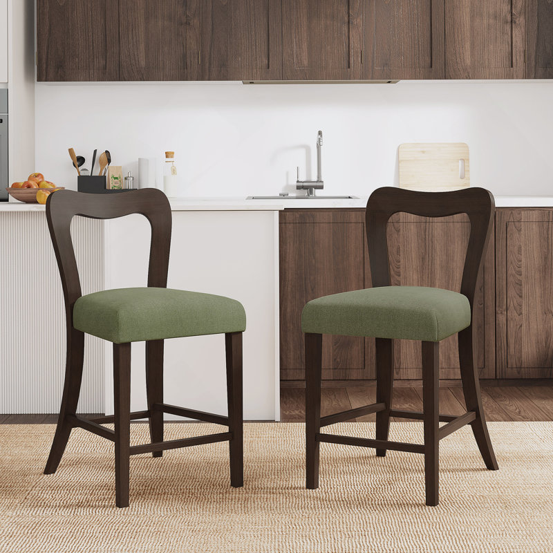 Ensemble de 2 tabourets de comptoir sans accoudoirs (brun foncé + vert), Vert, Marron foncé