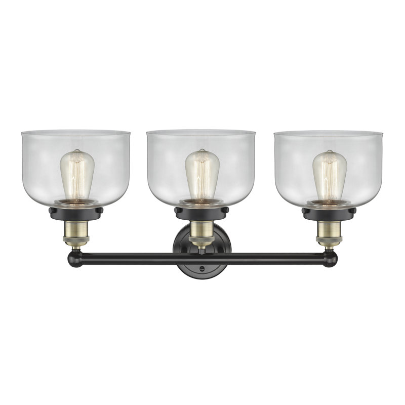 Éclairage pour meuble-lavabo à 3 lumières à intensité variable Raykwan, Transparent, Laiton antique noir
