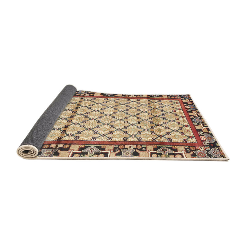 Tapis orange traditionnel/noir/jaune clair Finan, Rond 7 pi