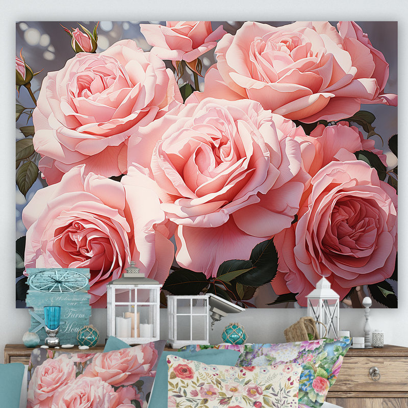Minimalisme, roses roses, rêve, Toile tendue, 34" H x 44" W