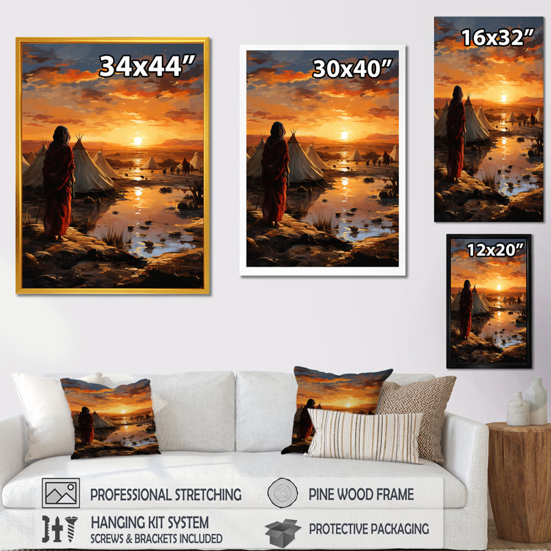 Tentes sahraouies, paysage africain I, Cadre flottant doré, H 44 po x l 34 po x P 1,5 po