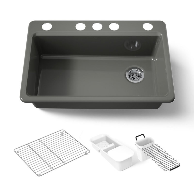 Riverby 33" x 22" x 9-5/8" Under-Mount Single-Bowl Kitchen Sink with Accessories, Thunder Gray