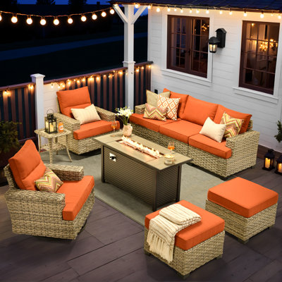 Wahkon Wicker/Rattan 5 - Person Seating Group With Swivel Chairs and Cushions