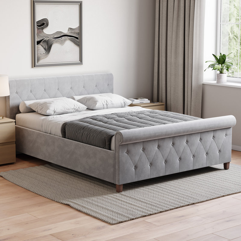 Caceres Bed, UKFR Certified, Double (4'6), Light Grey, Velvet