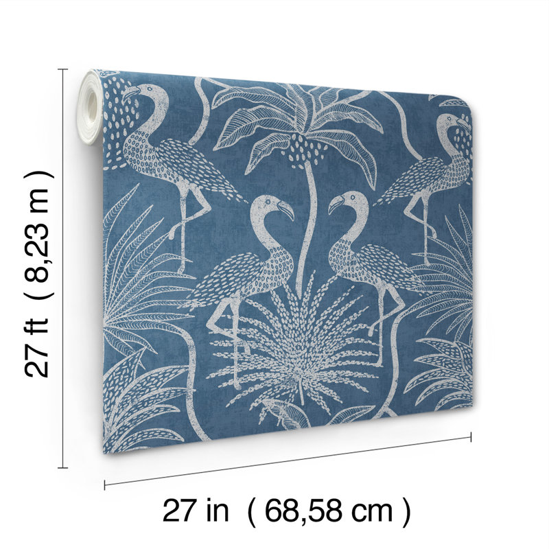 Biscayne Flamingo Beach Wallpaper, Navy 