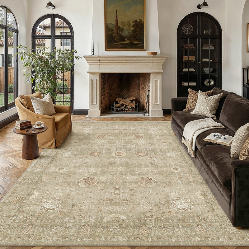 Tapis oriental beige Patty avec envers antidérapant, Beige, 0.35", Rectangle 9 pi x 12 pi