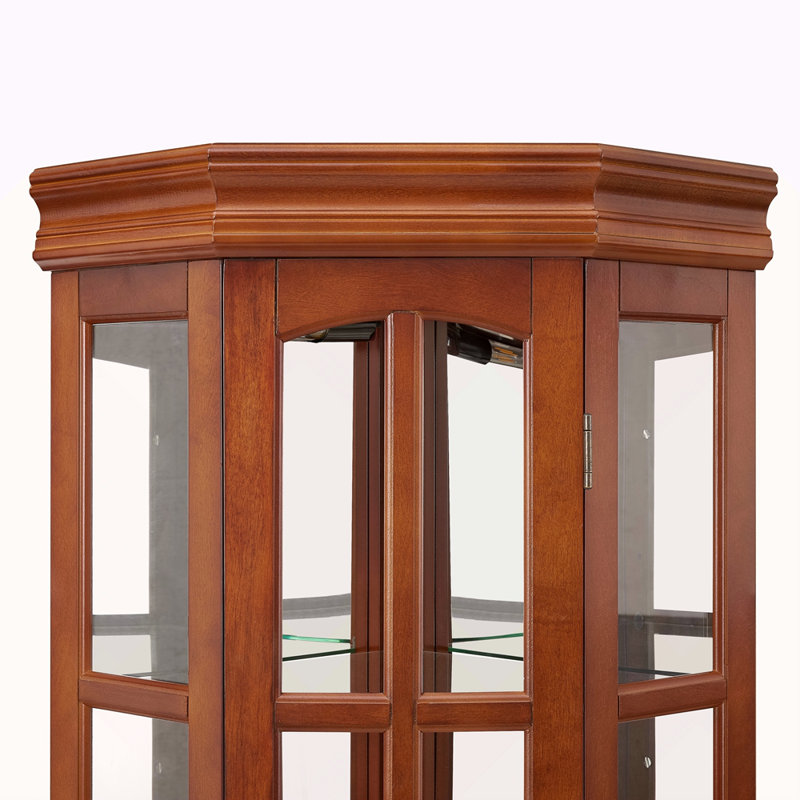 Corner Curio Cabinet With 5 Shelves And Lighting System(E26 Light Bulb Not Included), Walnut