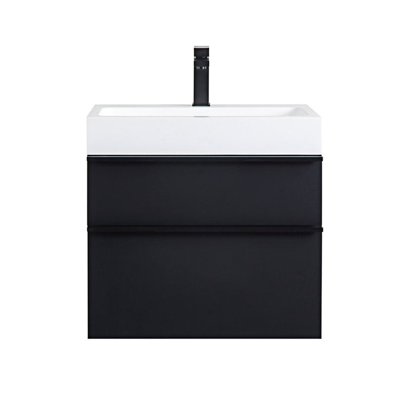 Meuble-lavabo mural avec lavabo en acrylique intégré, Noir, 24"