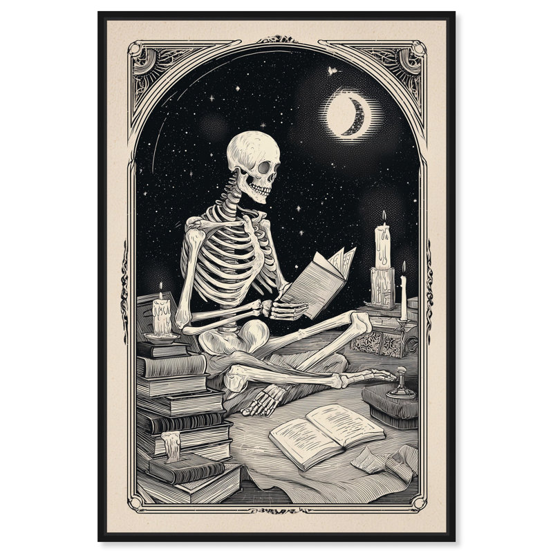 «Skeleton Reader», impression sur toile encadrée par Art Remedy, cadre noir, 24 x 36, H 37 po x l 25 po, Cadre noir