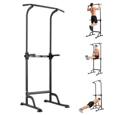 Heavy Duty Power Tower Home Gym, Adjustable Pull Up Station with Dip Bars, 330lb Capacity Multi-Function Workout Rack for Chin Ups & Knee Raises, Black