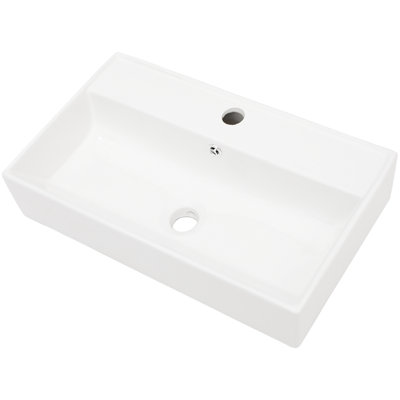 21X12 Inch Ceramic Wall Mounted Sink - White With Single Faucet Hole And Overflow, Stain , Design Bathroom Mounted, White, Glamorous Style