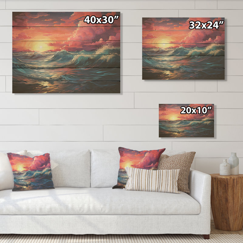 Rainbow Beach Sunset I - océan, art sur bois de pin naturel, H 24 po x l 32 po