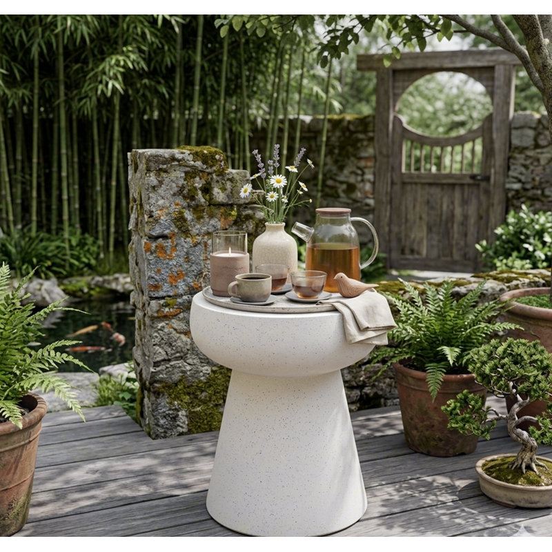 Mushroom Side Table – Geometric Pedestal Design – Multi-Purpose Outdoor/Indoor Accent Table, Easy-Clean Matte Finish, White