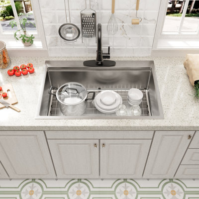 Casainc 33" L x 22" W Drop-in Stainless Steel Kitchen Sink with Faucet Included