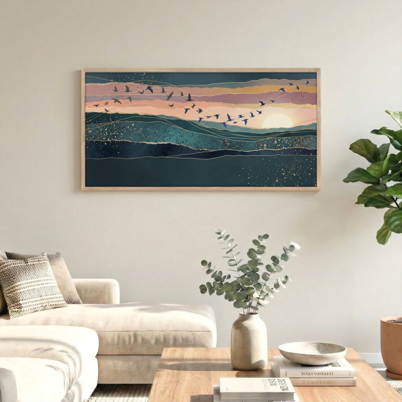 Ensemble de 1 toile murale Sunset Migration, L 40 po x H 20 po, Naturel